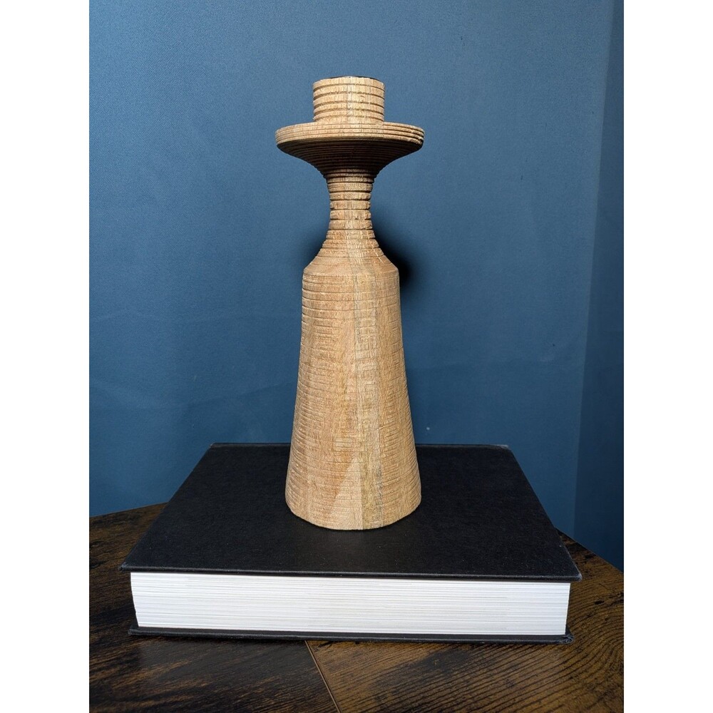 Pottery Barn Pillar Candle Holder Raw Mango Wood Rustic Natural